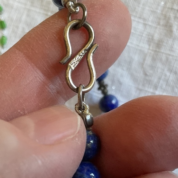 𝅺sterling SILVER 925 LAPIS LAZULI/RED CORAL/Turquose silver beds NECKLACE​​ - Picture 9 of 13